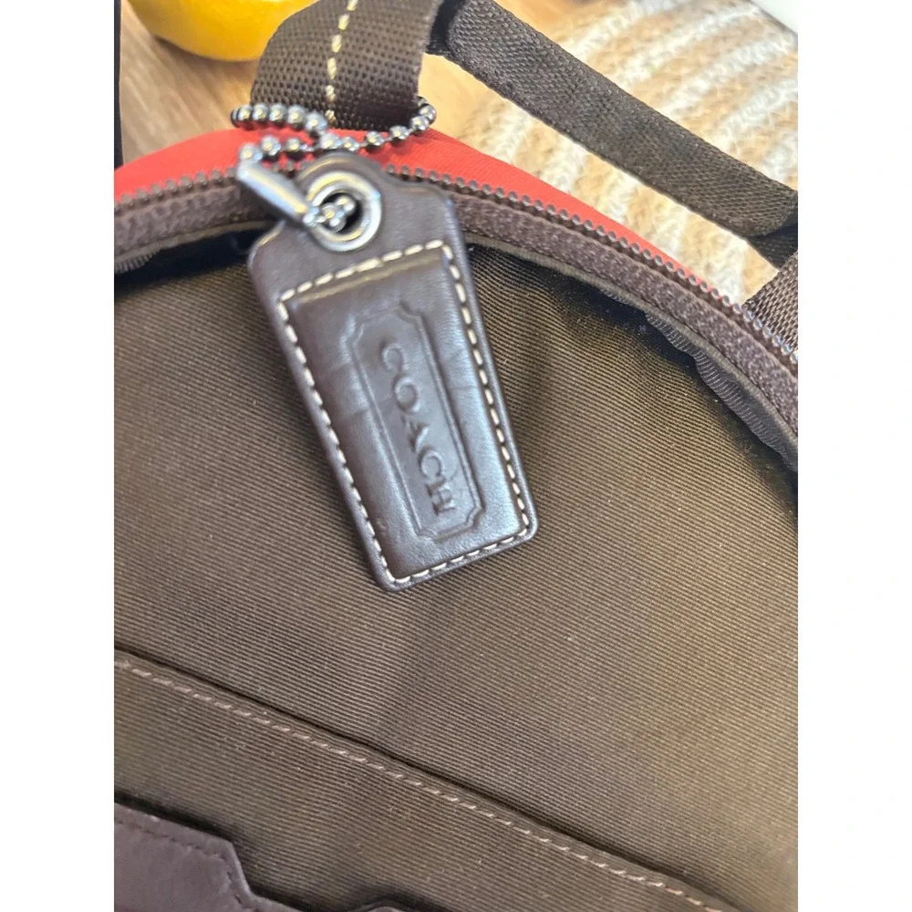 Coach Thompson Heritage Sling Bag Red‎ Nylon Brown Leather Crossbody F70692 Mens